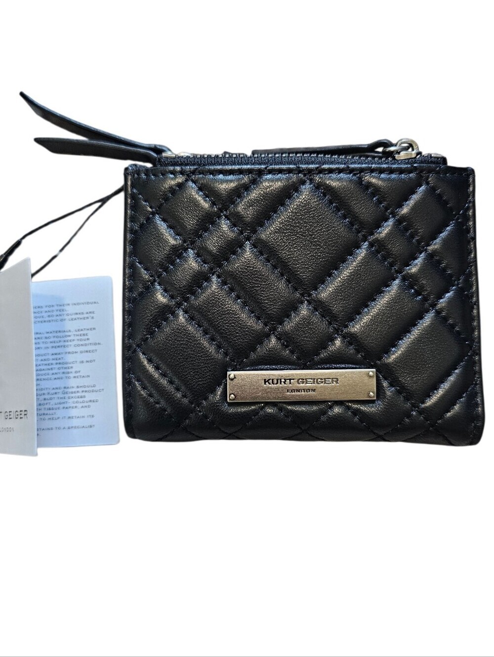 Kurt Geiger Black B Mini Quilted Leather Zip Wallet